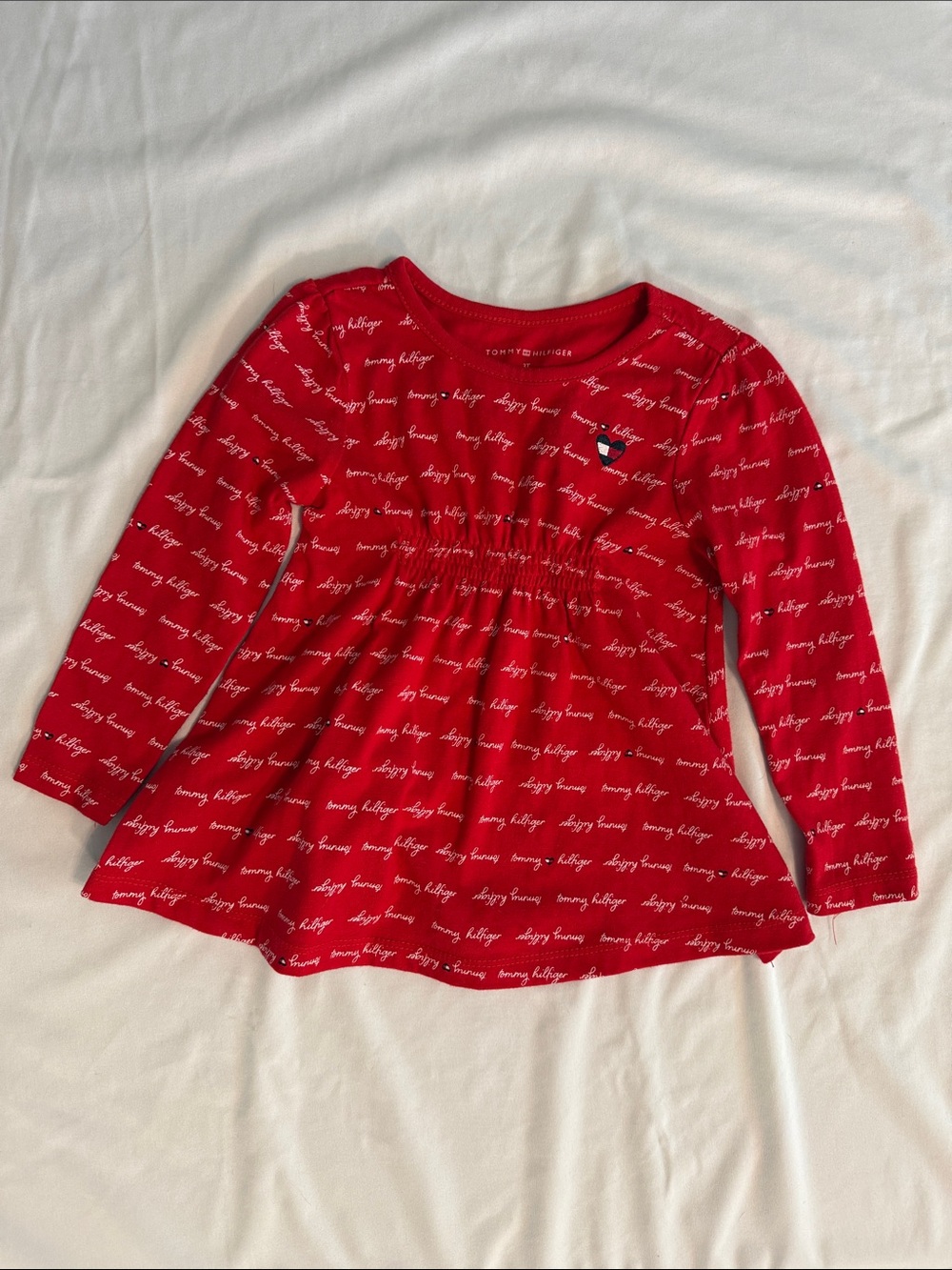Tommy Hilfiger - Girls' Red Long-Sleeve - Logo Print Top - 3T
